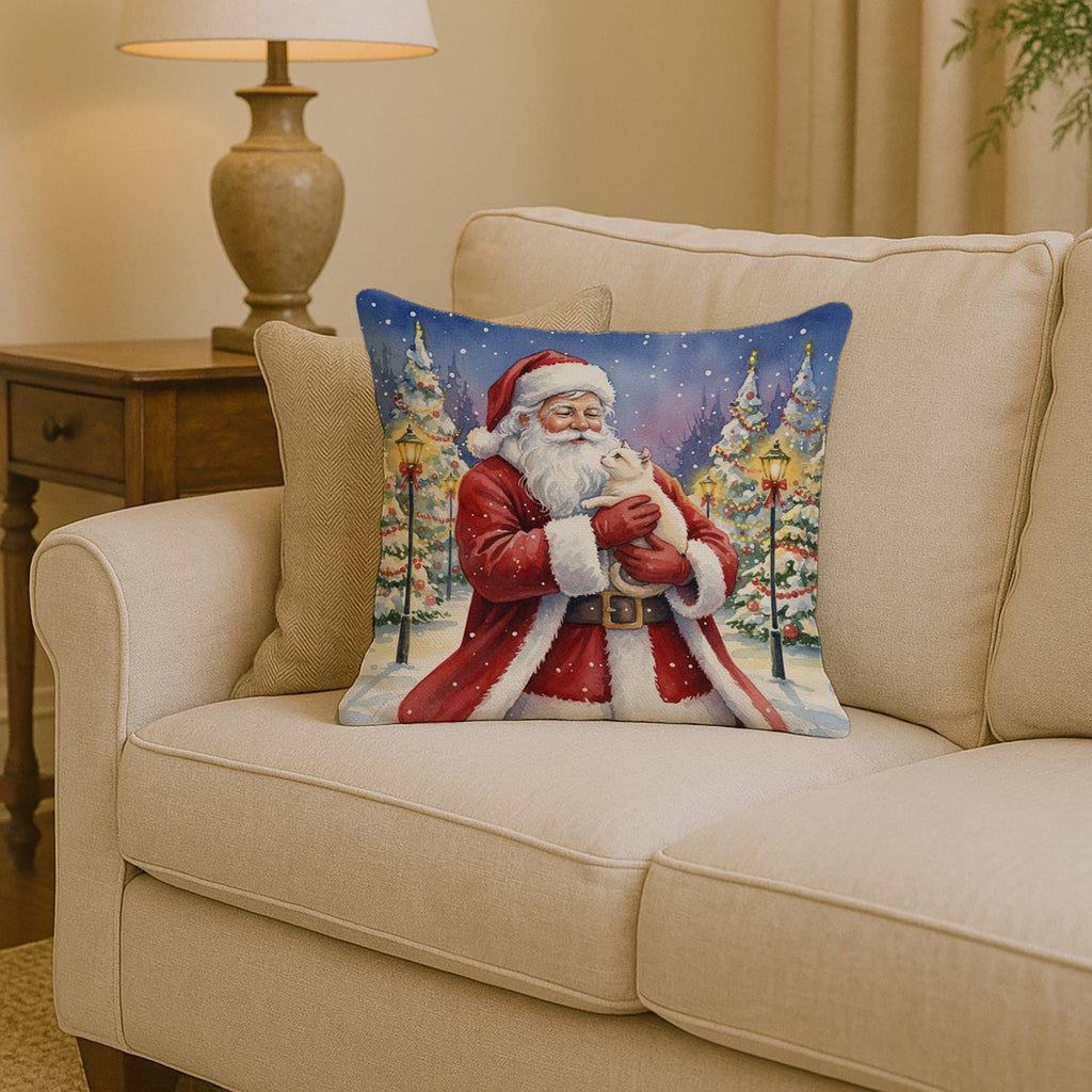 American Curl Cat with Santa Claus Decorative Throw Pillow 14x14 Indoor Outdoor Accent Cushion, Fabric Cover with Insert for Sofa, Bed, Porch & Living Room