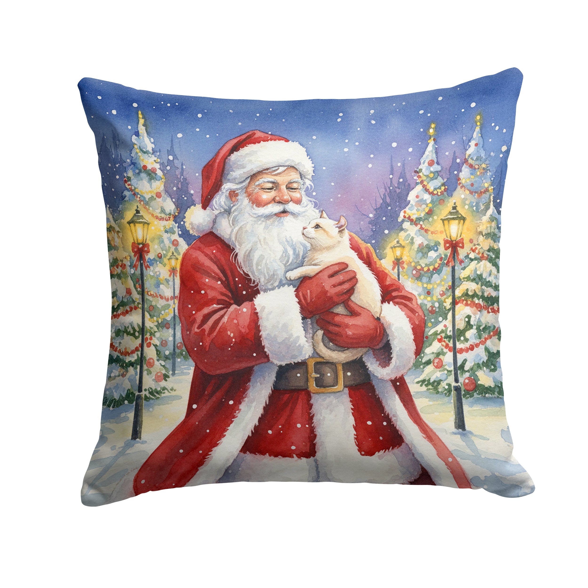 American Curl Cat with Santa Claus Decorative Throw Pillow 18x18 Indoor Outdoor Accent Cushion, Fabric Cover with Insert for Sofa, Bed, Porch & Living Room