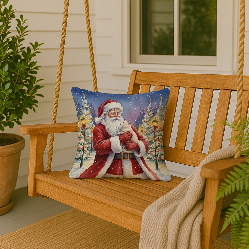American Curl Cat with Santa Claus Decorative Throw Pillow 18x18 Indoor Outdoor Accent Cushion, Fabric Cover with Insert for Sofa, Bed, Porch & Living Room