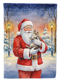 American Shorthair Cat with Santa Claus House Flag 28x40 Porch Sleeve Pole Decorative Outside Yard Banner Artwork Wall Hanging, Polyester