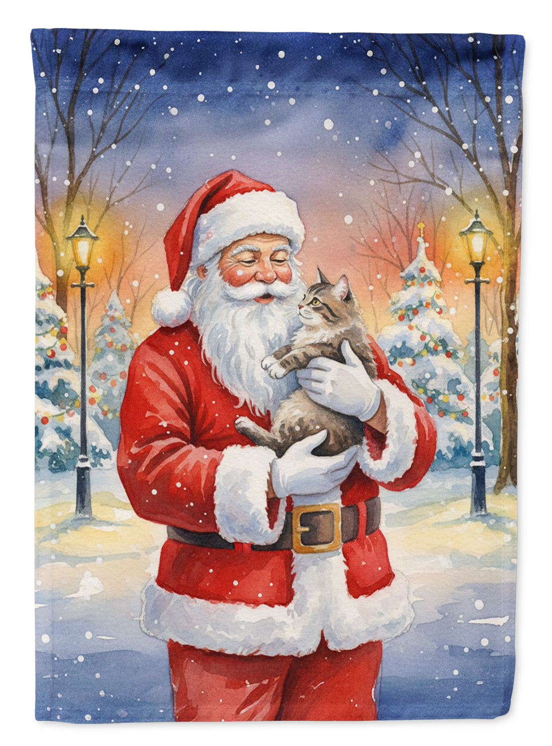 American Shorthair Cat with Santa Claus House Flag 28x40 Porch Sleeve Pole Decorative Outside Yard Banner Artwork Wall Hanging, Polyester
