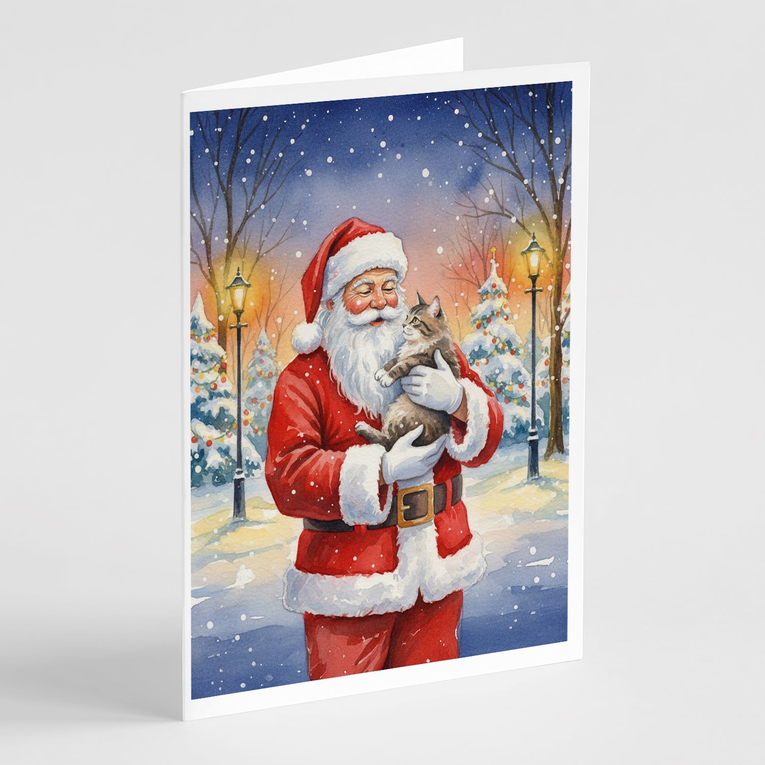 American Shorthair Cat with Santa Claus Greeting Cards Pack of 8 Blank Cards with Envelopes Whimsical A7 Size 5x7