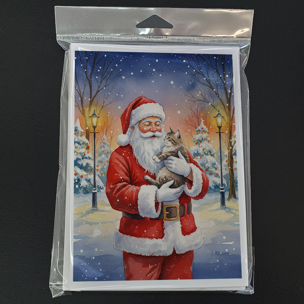 American Shorthair Cat with Santa Claus Greeting Cards Pack of 8 Blank Cards with Envelopes Whimsical A7 Size 5x7