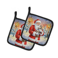 American Shorthair Cat with Santa Claus Pot Holder Set of 2 Heat Resistant Quilted Hot Pads 7.5 x 7.5 Inch, Insulated Kitchen Trivets for Cooking & Baking