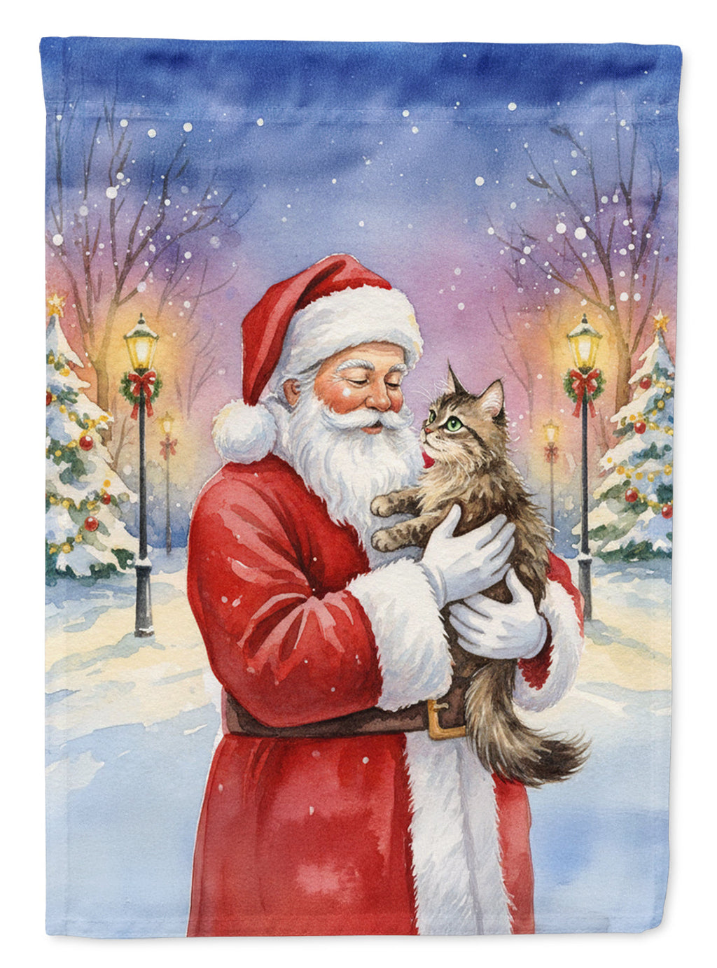 American Wirehair Cat with Santa Claus House Flag 28x40 Porch Sleeve Pole Decorative Outside Yard Banner Artwork Wall Hanging, Polyester