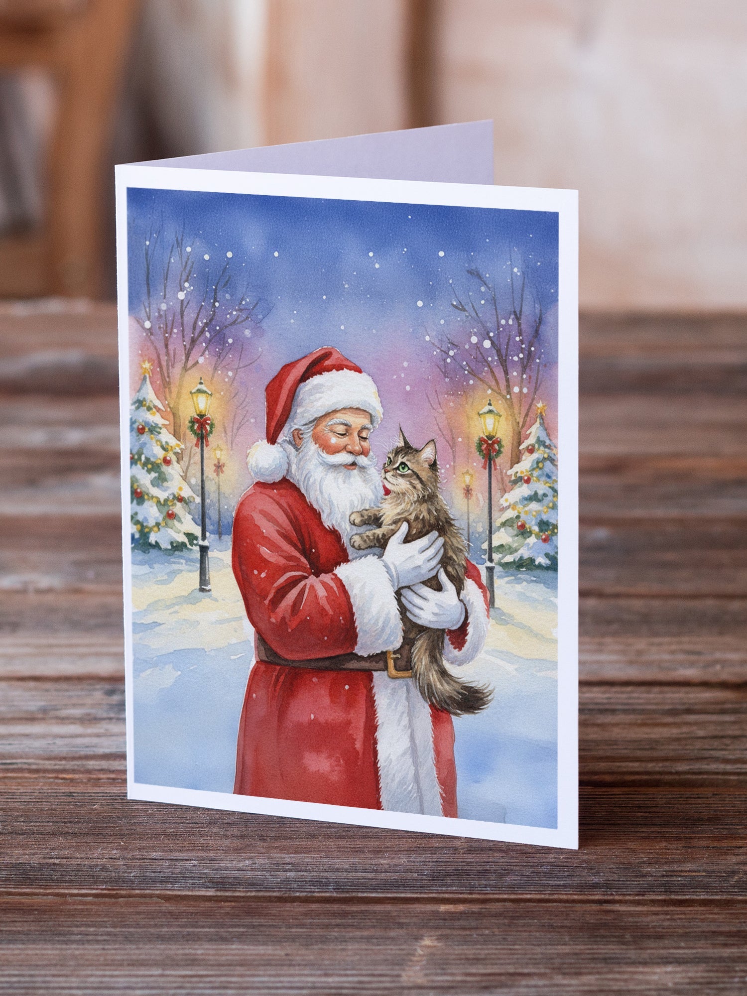 American Wirehair Cat with Santa Claus Greeting Cards Pack of 8 Blank Cards with Envelopes Whimsical A7 Size 5x7