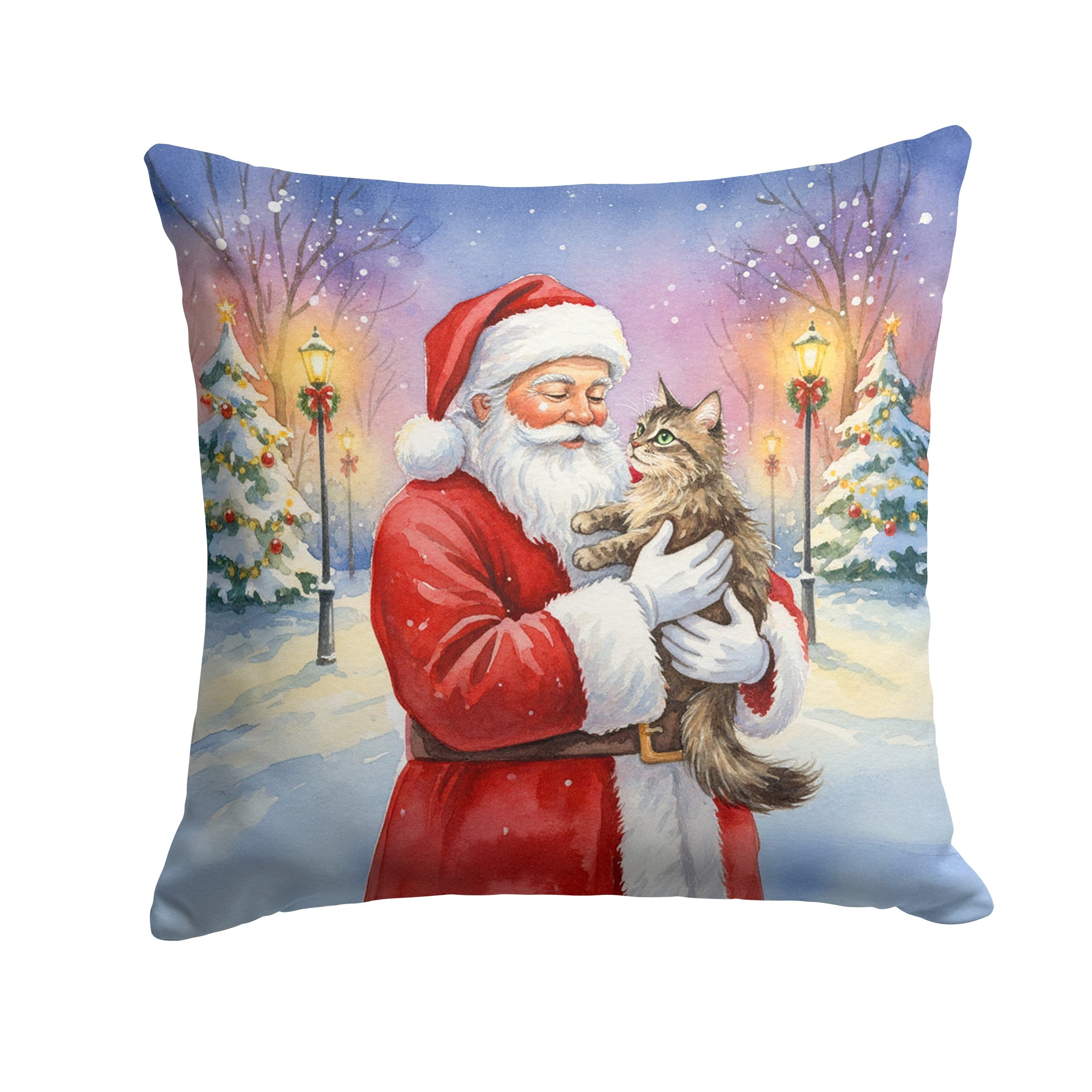 American Wirehair Cat with Santa Claus Decorative Throw Pillow 14x14 Indoor Outdoor Accent Cushion, Fabric Cover with Insert for Sofa, Bed, Porch & Living Room