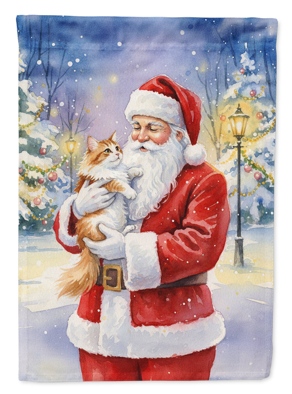 Asian Cat with Santa Claus House Flag 28x40 Porch Sleeve Pole Decorative Outside Yard Banner Artwork Wall Hanging, Polyester