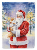 Asian Cat with Santa Claus House Flag 28x40 Porch Sleeve Pole Decorative Outside Yard Banner Artwork Wall Hanging, Polyester