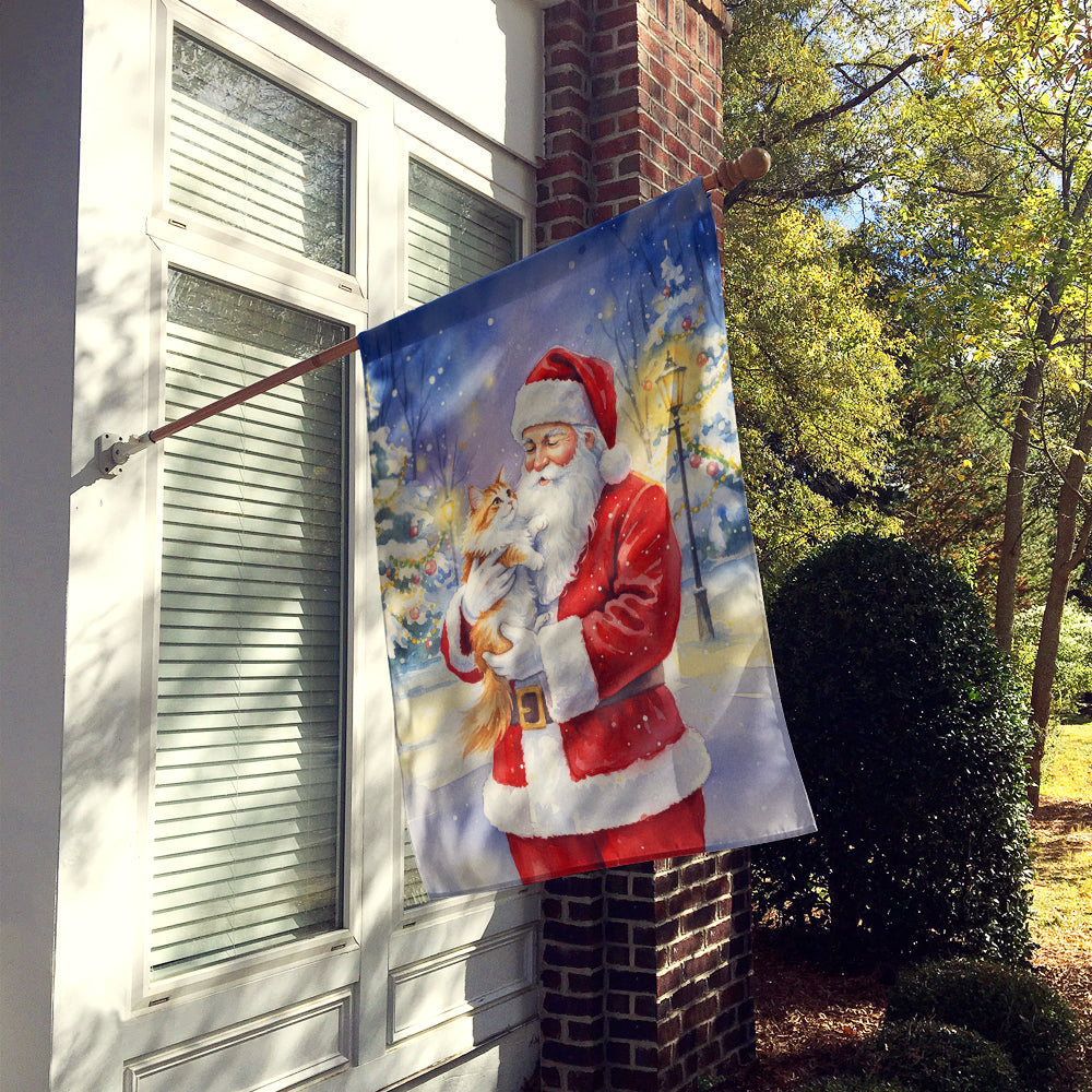 Asian Cat with Santa Claus House Flag 28x40 Porch Sleeve Pole Decorative Outside Yard Banner Artwork Wall Hanging, Polyester