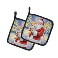 Asian Cat with Santa Claus Pot Holder Set of 2 Heat Resistant Quilted Hot Pads 7.5 x 7.5 Inch, Insulated Kitchen Trivets for Cooking & Baking