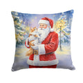 Asian Cat with Santa Claus Decorative Throw Pillow 14x14 Indoor Outdoor Accent Cushion, Fabric Cover with Insert for Sofa, Bed, Porch & Living Room