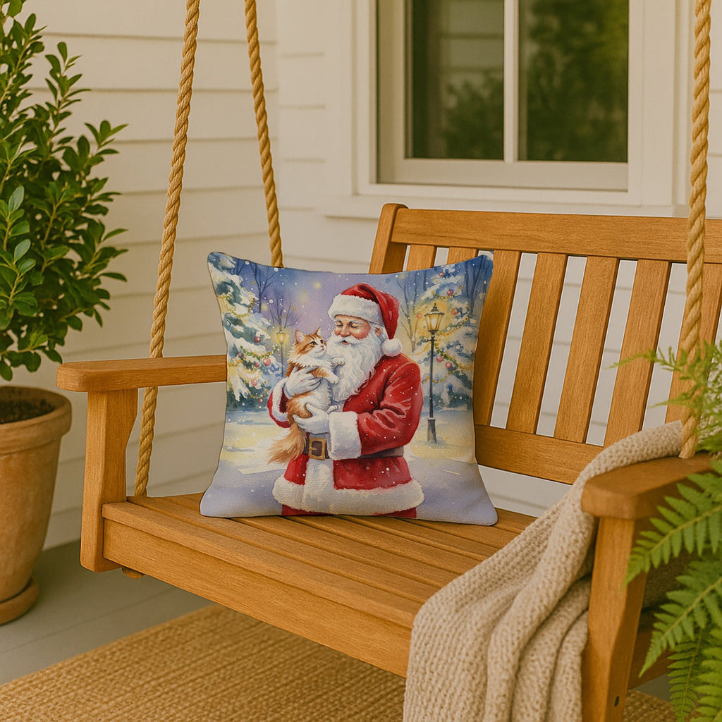 Asian Cat with Santa Claus Decorative Throw Pillow 18x18 Indoor Outdoor Accent Cushion, Fabric Cover with Insert for Sofa, Bed, Porch & Living Room