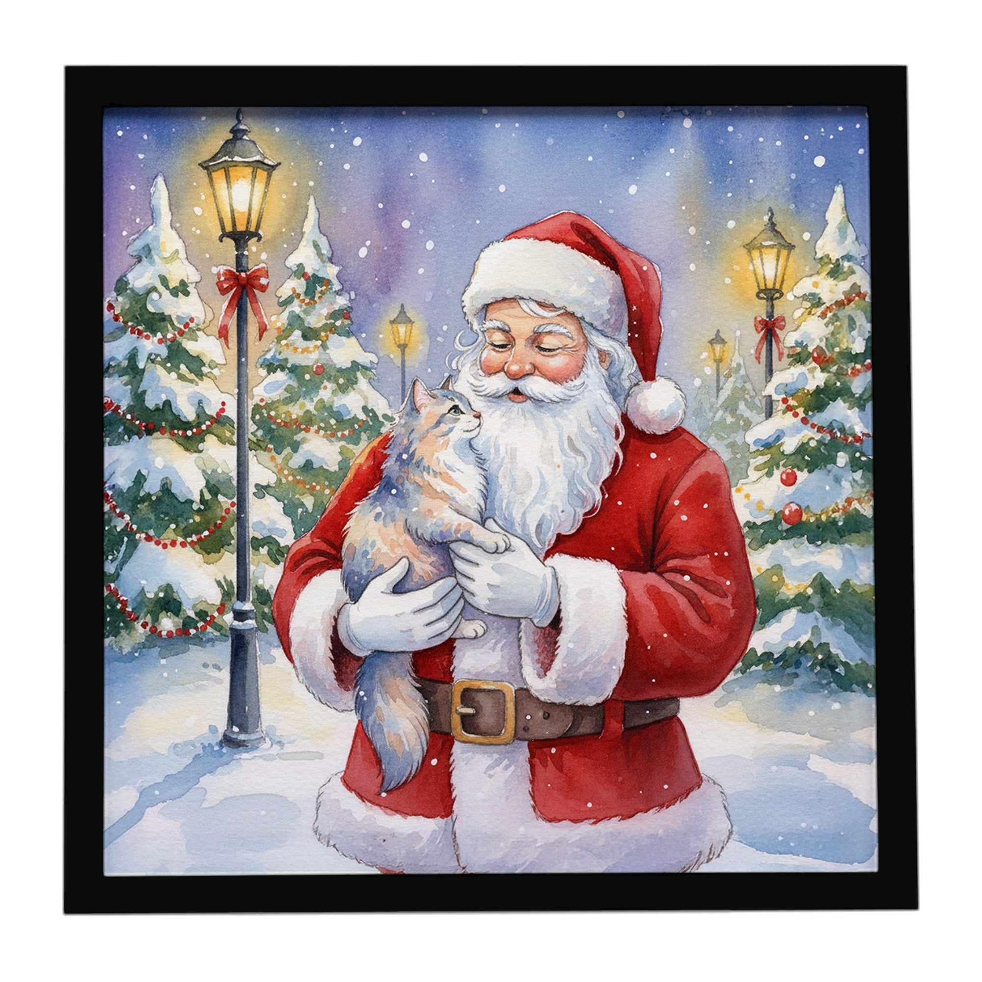 Australian Mist Cat with Santa Claus Framed Metal Print Bathroom, Kitchen, Office, Home Decor Wall Art Ready to Hang, Square, 8X8