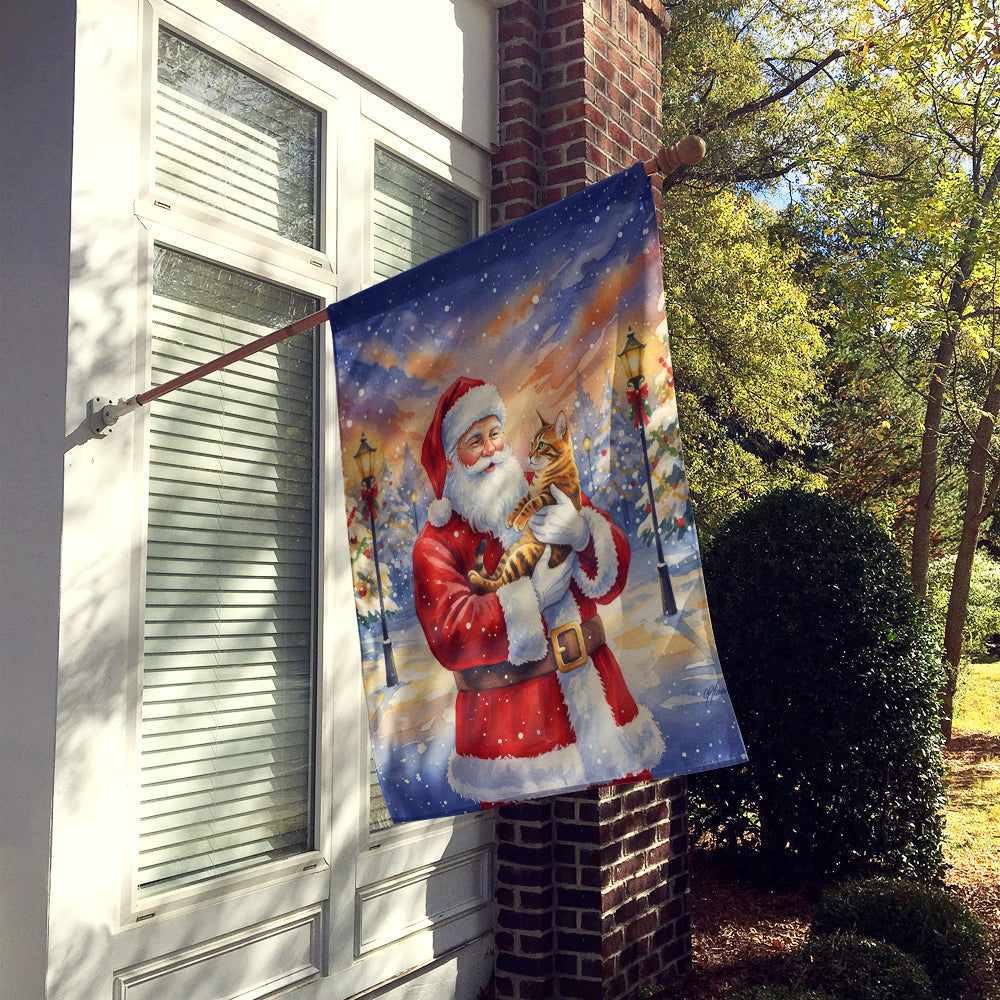 Bengal Cat with Santa Claus House Flag 28x40 Porch Sleeve Pole Decorative Outside Yard Banner Artwork Wall Hanging, Polyester