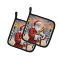 Bengal Cat with Santa Claus Pot Holder Set of 2 Heat Resistant Quilted Hot Pads 7.5 x 7.5 Inch, Insulated Kitchen Trivets for Cooking & Baking