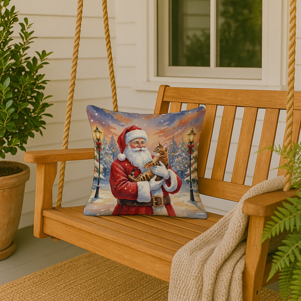 Bengal Cat with Santa Claus Decorative Throw Pillow 18x18 Indoor Outdoor Accent Cushion, Fabric Cover with Insert for Sofa, Bed, Porch & Living Room