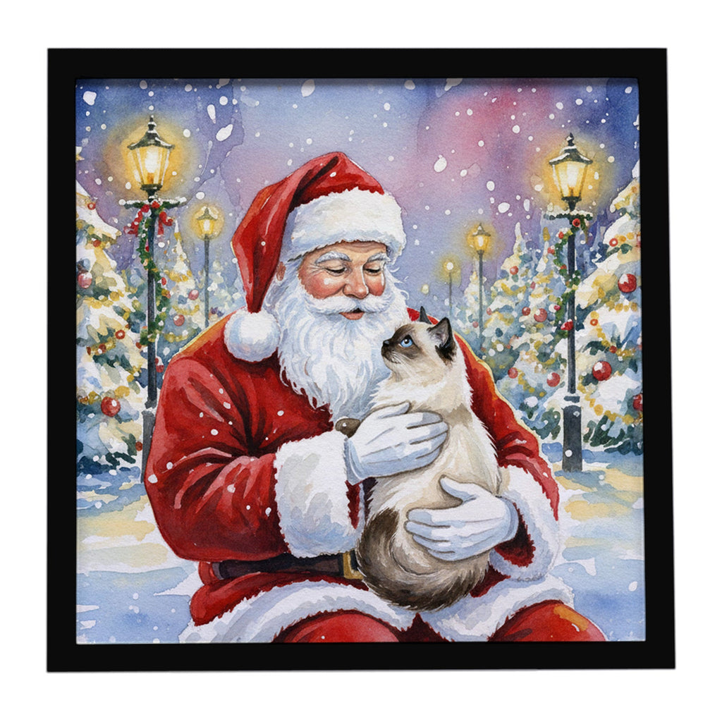 Birman Cat with Santa Claus Framed Metal Print Bathroom, Kitchen, Office, Home Decor Wall Art Ready to Hang, Square, 8X8