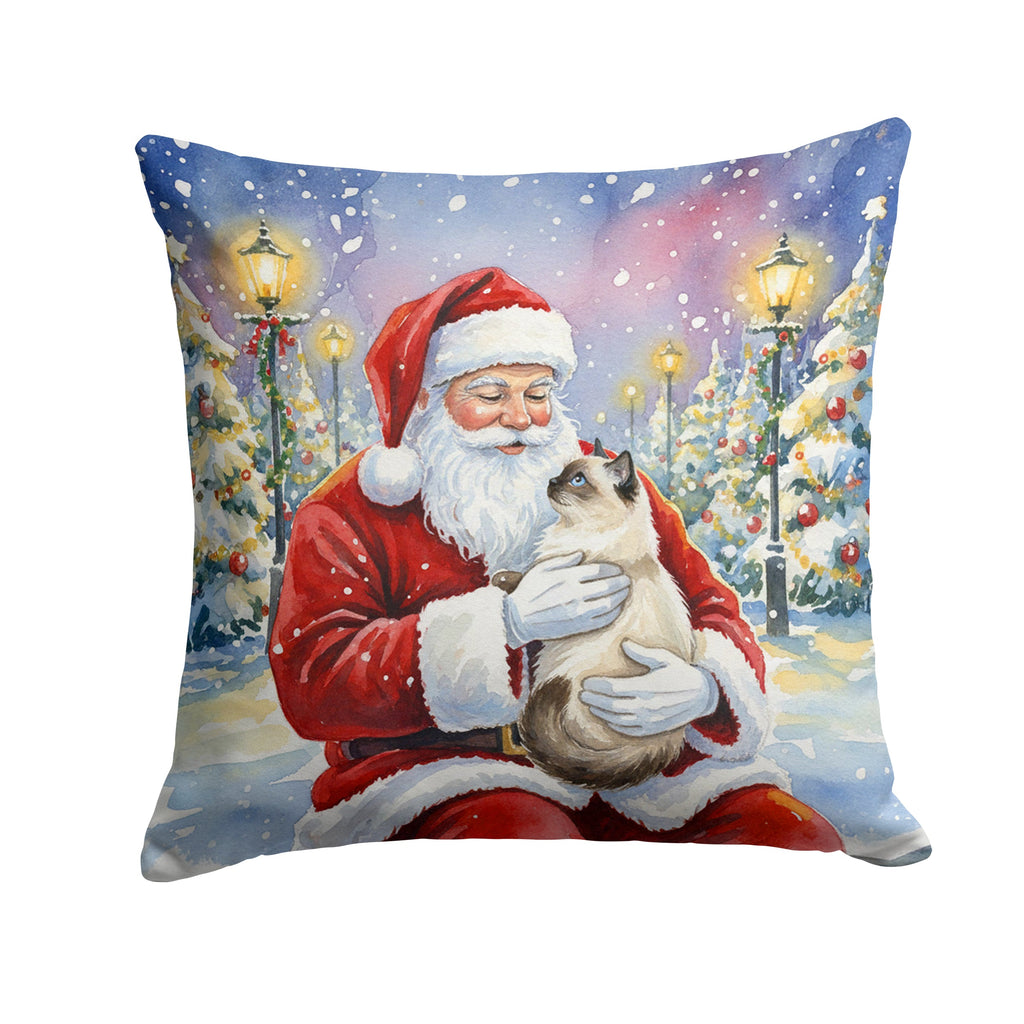 Birman Cat with Santa Claus Decorative Throw Pillow 14x14 Indoor Outdoor Accent Cushion, Fabric Cover with Insert for Sofa, Bed, Porch & Living Room