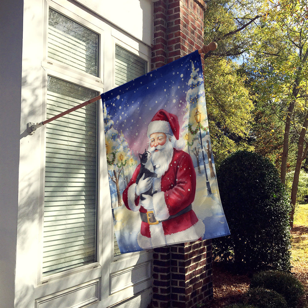 Black & White Tuxedo Cat with Santa Claus House Flag 28x40 Porch Sleeve Pole Decorative Outside Yard Banner Artwork Wall Hanging, Polyester