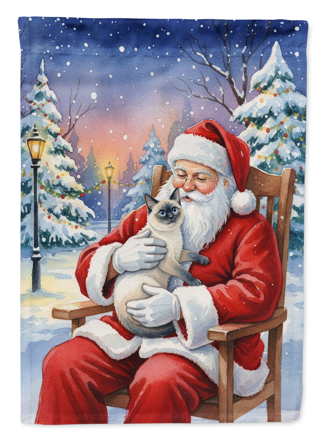 Blue Point Cat with Santa Claus House Flag 28x40 Porch Sleeve Pole Decorative Outside Yard Banner Artwork Wall Hanging, Polyester