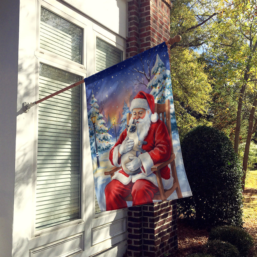 Blue Point Cat with Santa Claus House Flag 28x40 Porch Sleeve Pole Decorative Outside Yard Banner Artwork Wall Hanging, Polyester