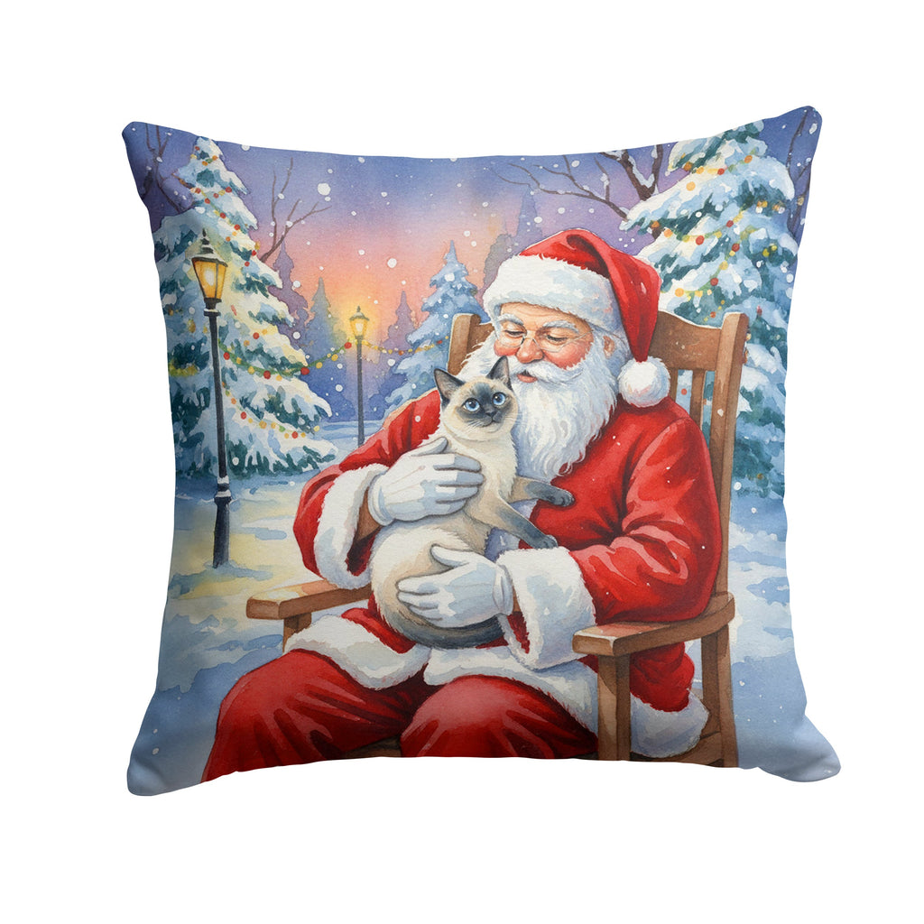Blue Point Cat with Santa Claus Decorative Throw Pillow 14x14 Indoor Outdoor Accent Cushion, Fabric Cover with Insert for Sofa, Bed, Porch & Living Room