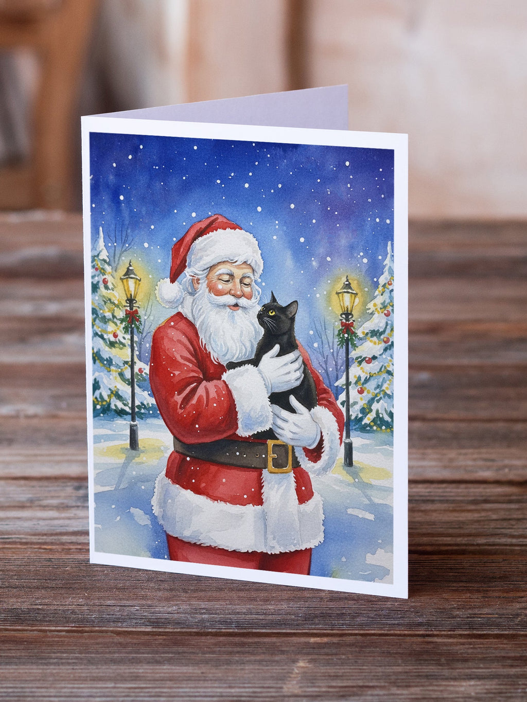 Bombay Cat with Santa Claus Greeting Cards Pack of 8 Blank Cards with Envelopes Whimsical A7 Size 5x7