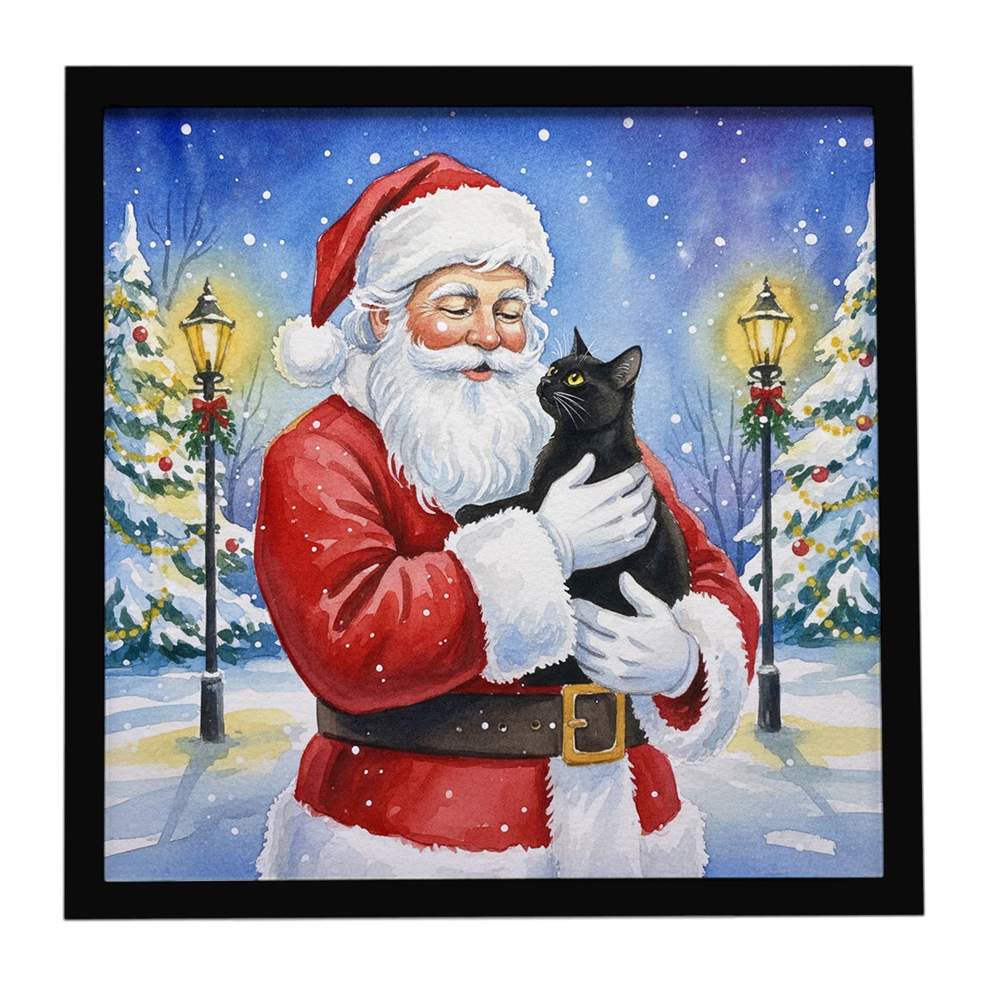 Bombay Cat with Santa Claus Framed Metal Print Bathroom, Kitchen, Office, Home Decor Wall Art Ready to Hang, Square, 8X8