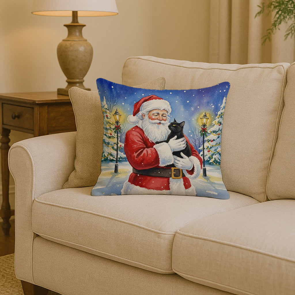 Bombay Cat with Santa Claus Decorative Throw Pillow 14x14 Indoor Outdoor Accent Cushion, Fabric Cover with Insert for Sofa, Bed, Porch & Living Room