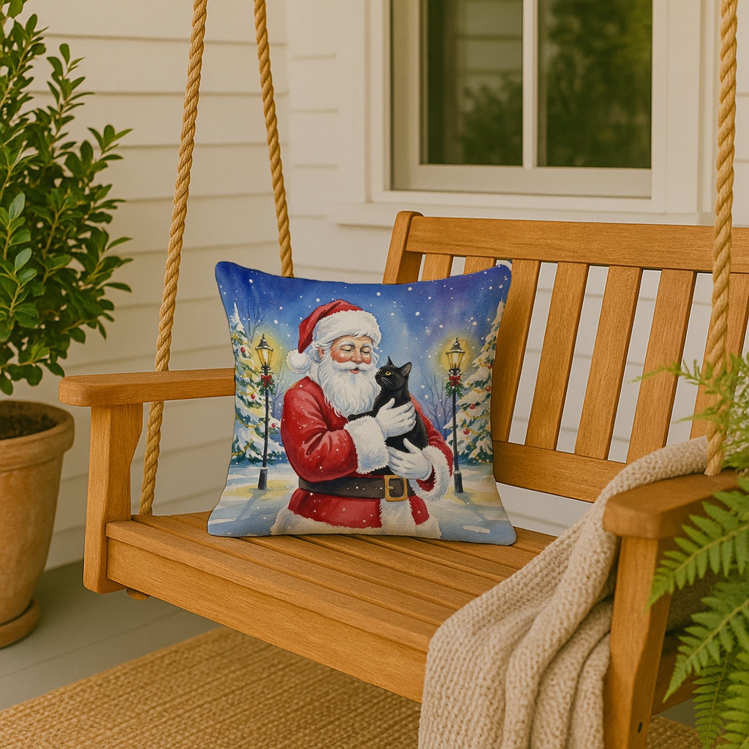 Bombay Cat with Santa Claus Decorative Throw Pillow 18x18 Indoor Outdoor Accent Cushion, Fabric Cover with Insert for Sofa, Bed, Porch & Living Room
