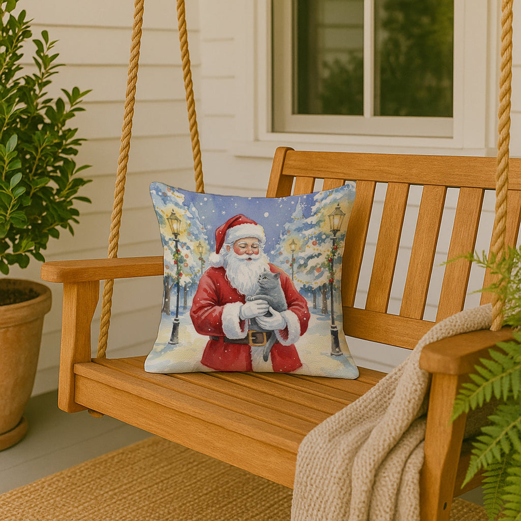 British Shorthair Cat with Santa Claus Decorative Throw Pillow 18x18 Indoor Outdoor Accent Cushion, Fabric Cover with Insert for Sofa, Bed, Porch & Living Room