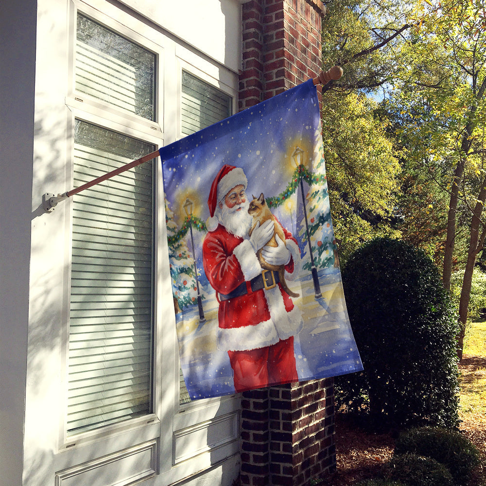 Burmese Cat with Santa Claus House Flag 28x40 Porch Sleeve Pole Decorative Outside Yard Banner Artwork Wall Hanging, Polyester