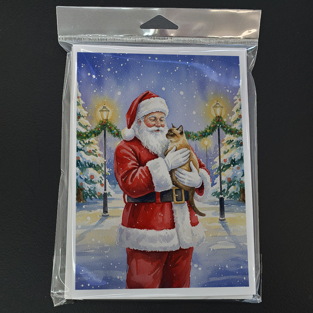 Burmese Cat with Santa Claus Greeting Cards Pack of 8 Blank Cards with Envelopes Whimsical A7 Size 5x7