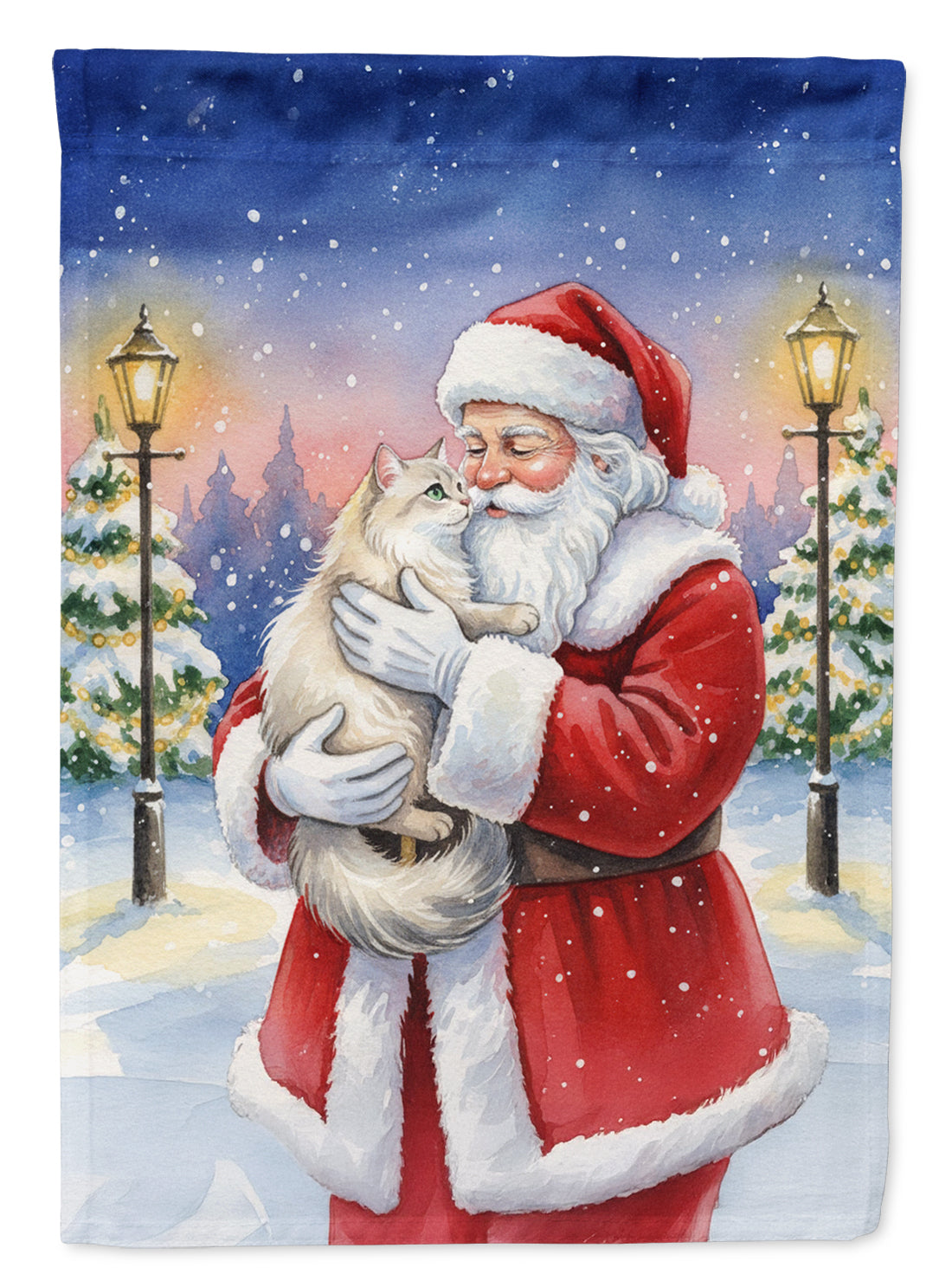 Burmilla Cat with Santa Claus House Flag 28x40 Porch Sleeve Pole Decorative Outside Yard Banner Artwork Wall Hanging, Polyester