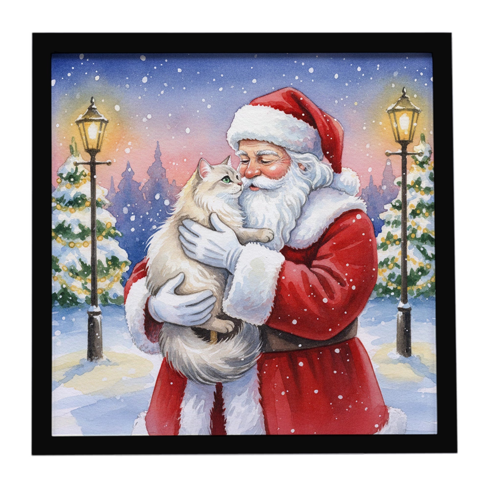 Burmilla Cat with Santa Claus Framed Metal Print Bathroom, Kitchen, Office, Home Decor Wall Art Ready to Hang, Square, 8X8