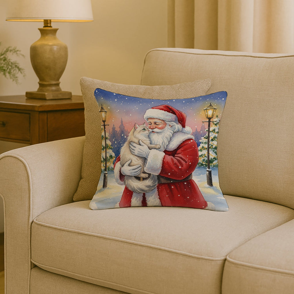 Burmilla Cat with Santa Claus Decorative Throw Pillow 18x18 Indoor Outdoor Accent Cushion, Fabric Cover with Insert for Sofa, Bed, Porch & Living Room