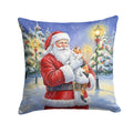 Calico Cat with Santa Claus Decorative Throw Pillow 18x18 Indoor Outdoor Accent Cushion, Fabric Cover with Insert for Sofa, Bed, Porch & Living Room