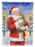 Chausie Cat with Santa Claus House Flag 28x40 Porch Sleeve Pole Decorative Outside Yard Banner Artwork Wall Hanging, Polyester