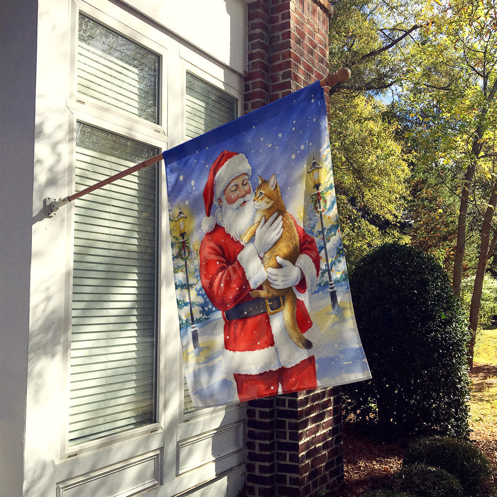 Chausie Cat with Santa Claus House Flag 28x40 Porch Sleeve Pole Decorative Outside Yard Banner Artwork Wall Hanging, Polyester