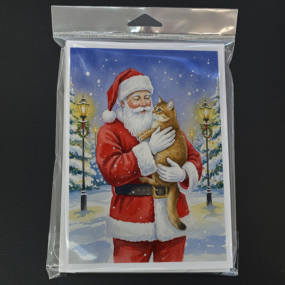 Chausie Cat with Santa Claus Greeting Cards Pack of 8 Blank Cards with Envelopes Whimsical A7 Size 5x7