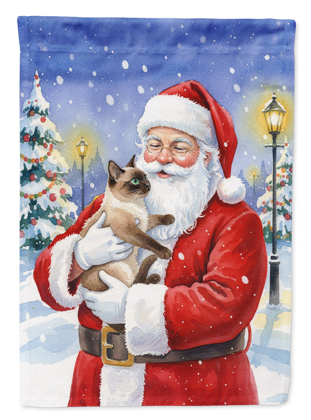 Chocolate Point Cat with Santa Claus House Flag 28x40 Porch Sleeve Pole Decorative Outside Yard Banner Artwork Wall Hanging, Polyester