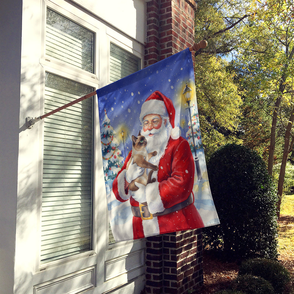 Chocolate Point Cat with Santa Claus House Flag 28x40 Porch Sleeve Pole Decorative Outside Yard Banner Artwork Wall Hanging, Polyester