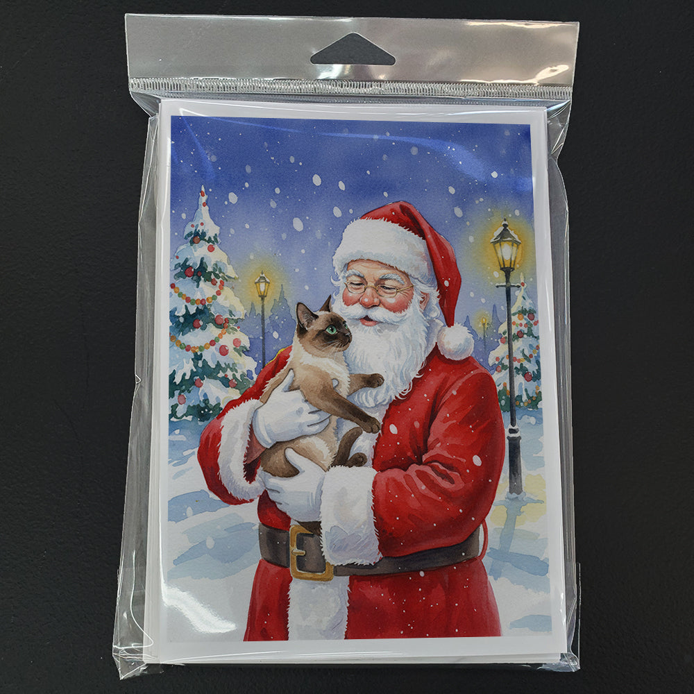 Chocolate Point Cat with Santa Claus Greeting Cards Pack of 8 Blank Cards with Envelopes Whimsical A7 Size 5x7
