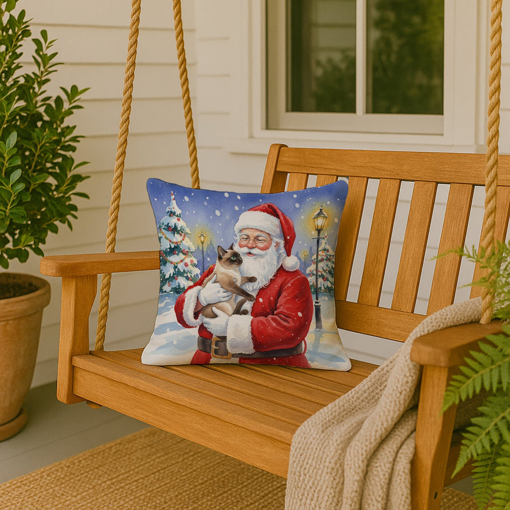 Chocolate Point Cat with Santa Claus Decorative Throw Pillow 18x18 Indoor Outdoor Accent Cushion, Fabric Cover with Insert for Sofa, Bed, Porch & Living Room