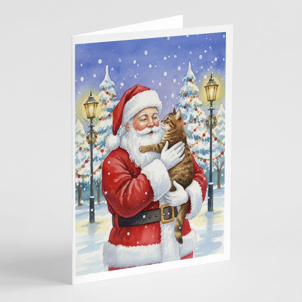 Classic Tabby Brown Cat with Santa Claus Greeting Cards Pack of 8 Blank Cards with Envelopes Whimsical A7 Size 5x7