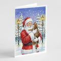 Classic Tabby Brown Cat with Santa Claus Greeting Cards Pack of 8 Blank Cards with Envelopes Whimsical A7 Size 5x7