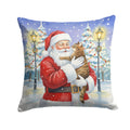 Classic Tabby Brown Cat with Santa Claus Decorative Throw Pillow 18x18 Indoor Outdoor Accent Cushion, Fabric Cover with Insert for Sofa, Bed, Porch & Living Room