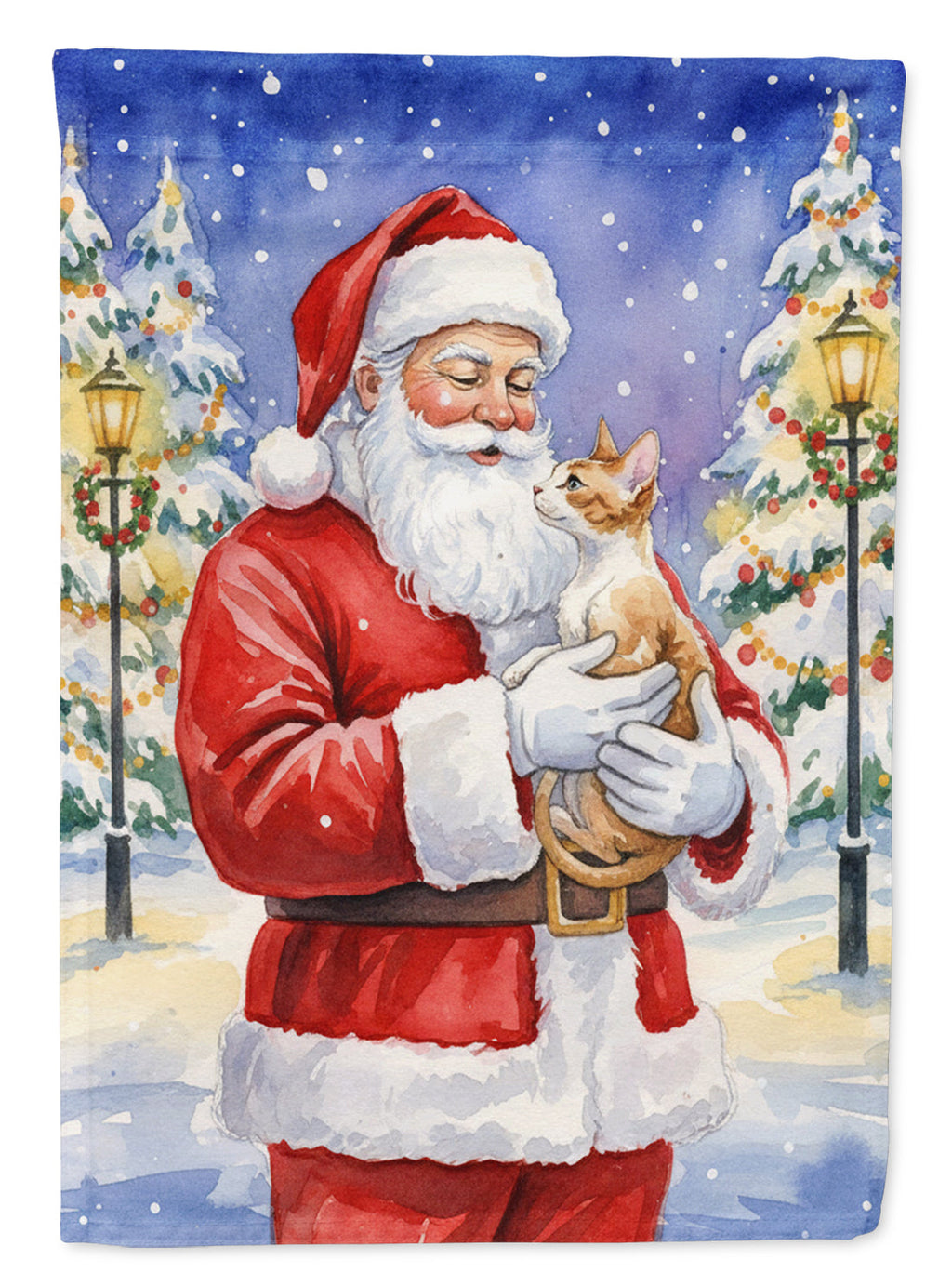 Cornish Rex Cat with Santa Claus House Flag 28x40 Porch Sleeve Pole Decorative Outside Yard Banner Artwork Wall Hanging, Polyester