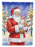 Cornish Rex Cat with Santa Claus House Flag 28x40 Porch Sleeve Pole Decorative Outside Yard Banner Artwork Wall Hanging, Polyester